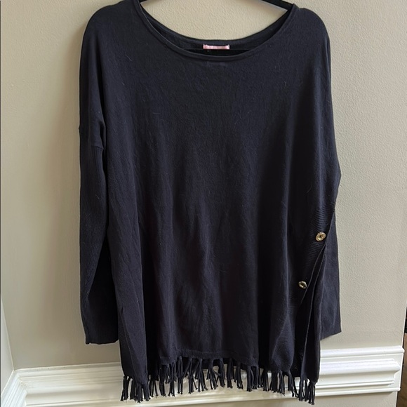 Lilly Pulitzer Ramona Sweater Navy Blue Size Large Fringe Gold Buttons - Picture 1 of 10